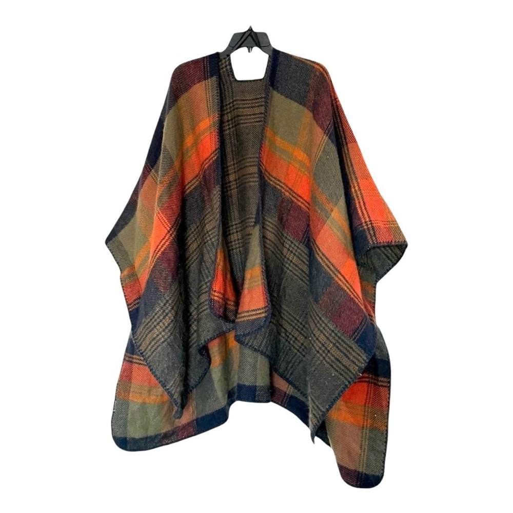Reversible Rainbow Ruana Fall/Winter Mixed Plaid Cape Poncho Cape OS